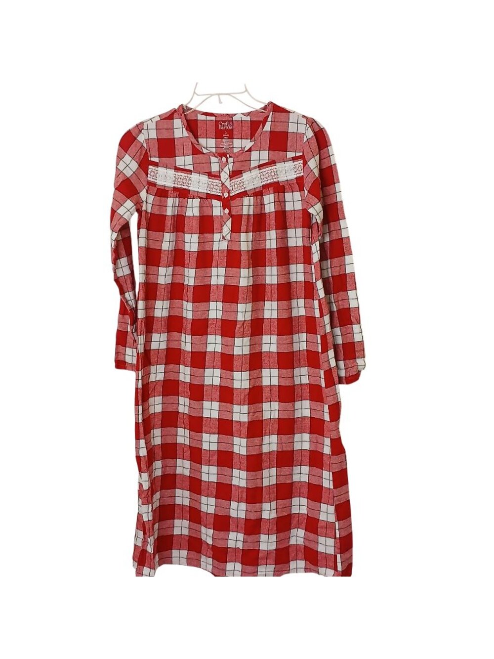 Croft & Barrow Womens Sz S Red Plaid Cotton Nightgown Long Sleeve Grandma #I-11